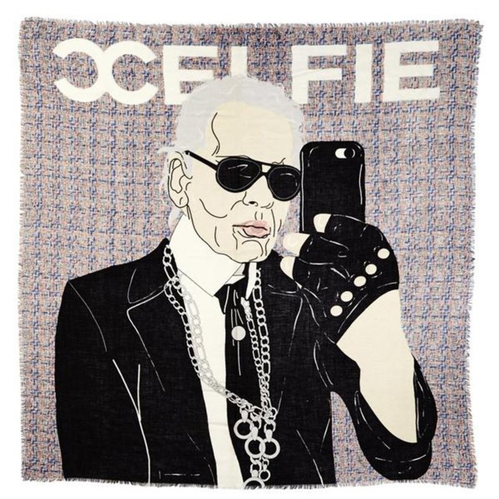 RARE Yarnz Karl Lagerfeld Chanel CCELFIE Square Scarf 50”x50” cash/silk